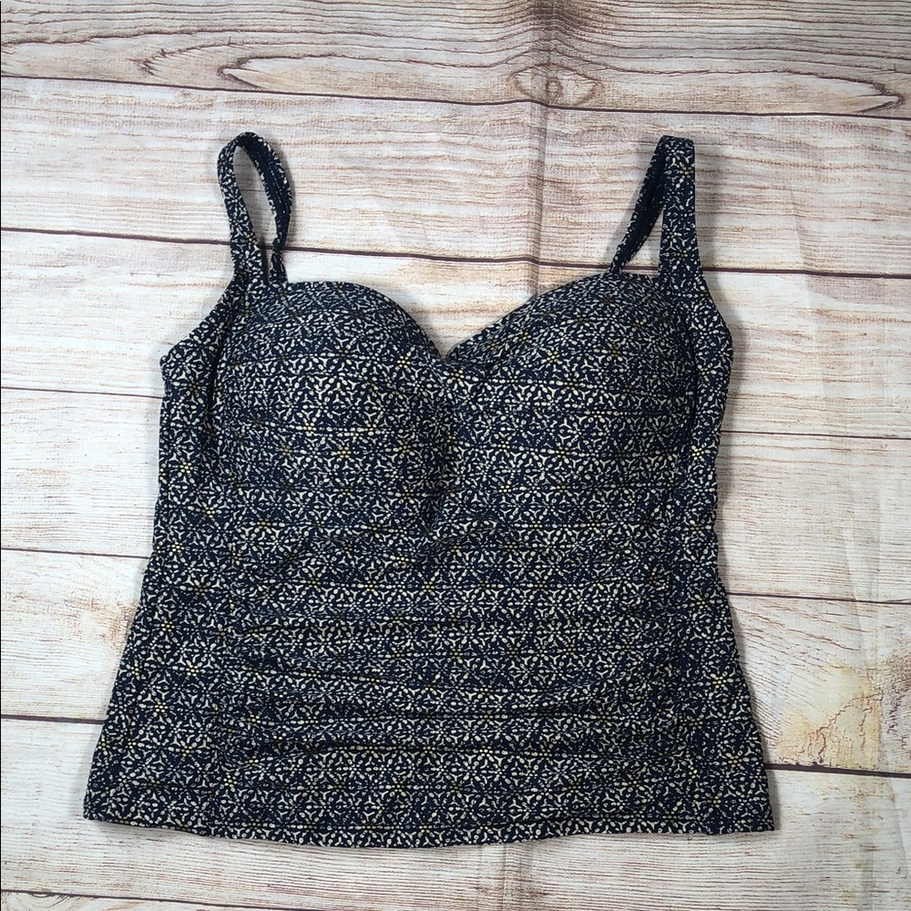bond-eye Navy Patterned Tankini Top with Built-In Cups